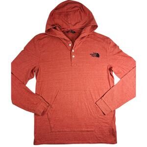 The North Face Hoodie Large Orange Henley Pullover Logo Kangaroo Pocket